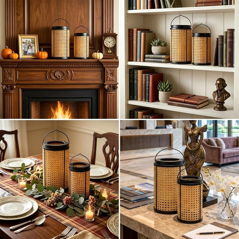 Decorative Candle Lanterns Farmhouse Table Decor 2PS Waterproof Handcrafted