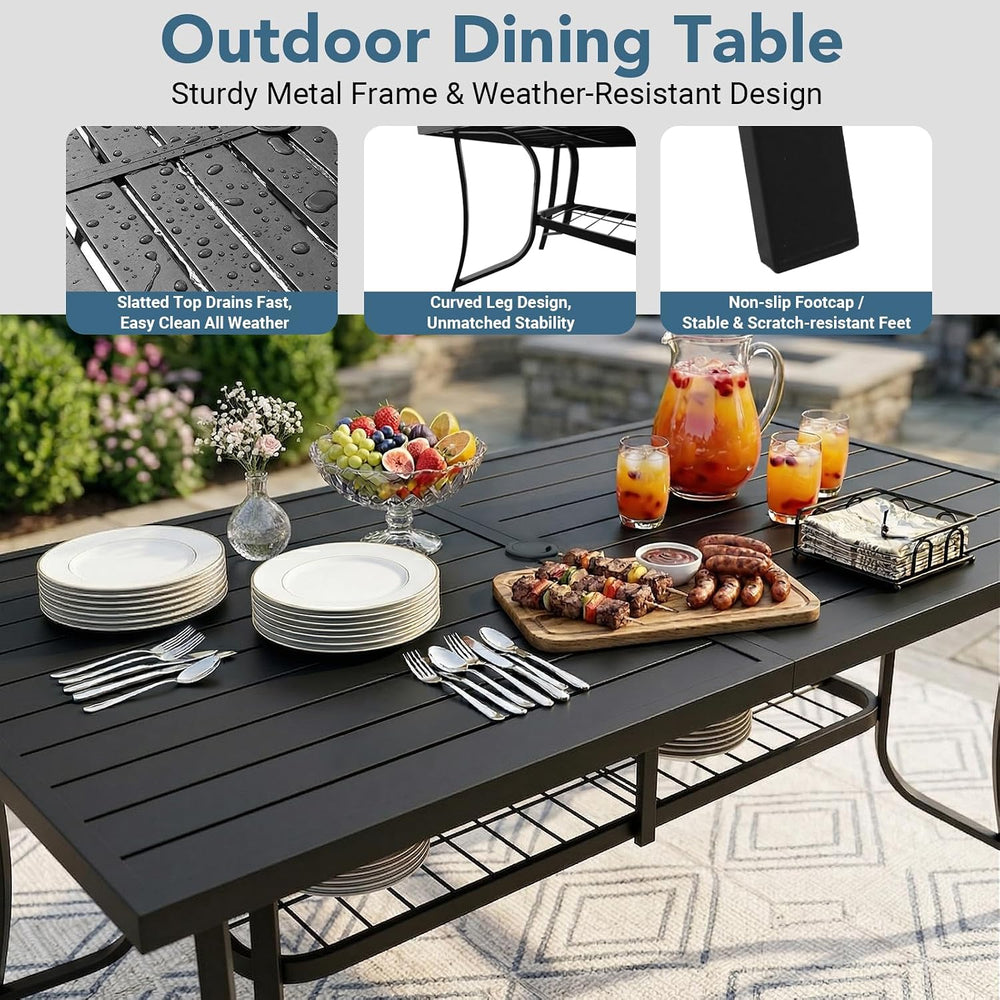 Outdoor Patio Dining Sets 9 Pieces, Large 77" Rectangular Metal Dining T...