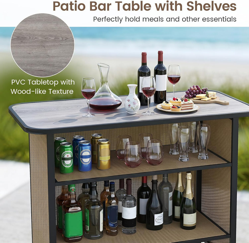Tangkula 3 Piece Outdoor Bar Set with Stools, Brown