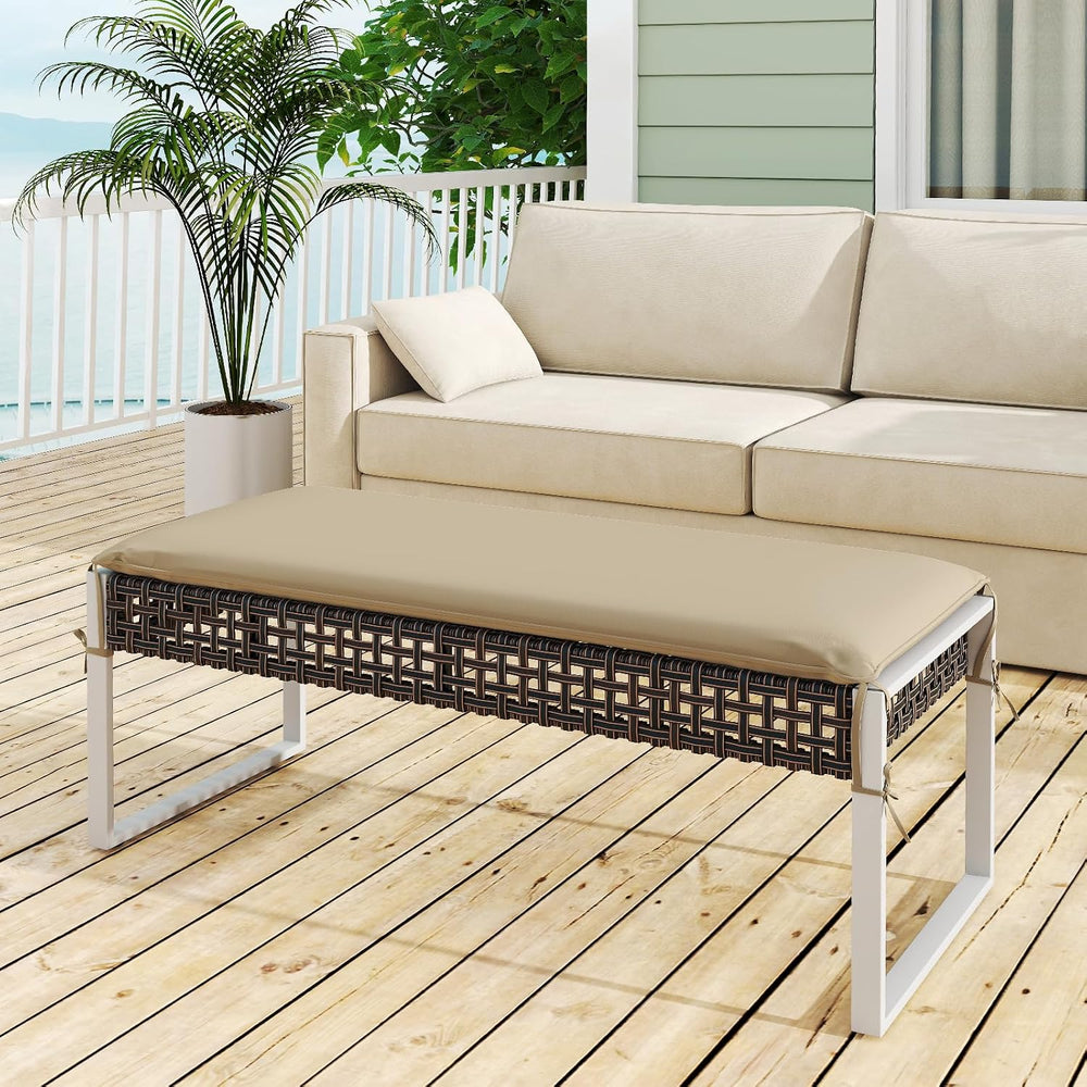 Tangkula Outdoor Ottoman, Patio Rattan Heavy Duty Wicker Footrest with Soft C...