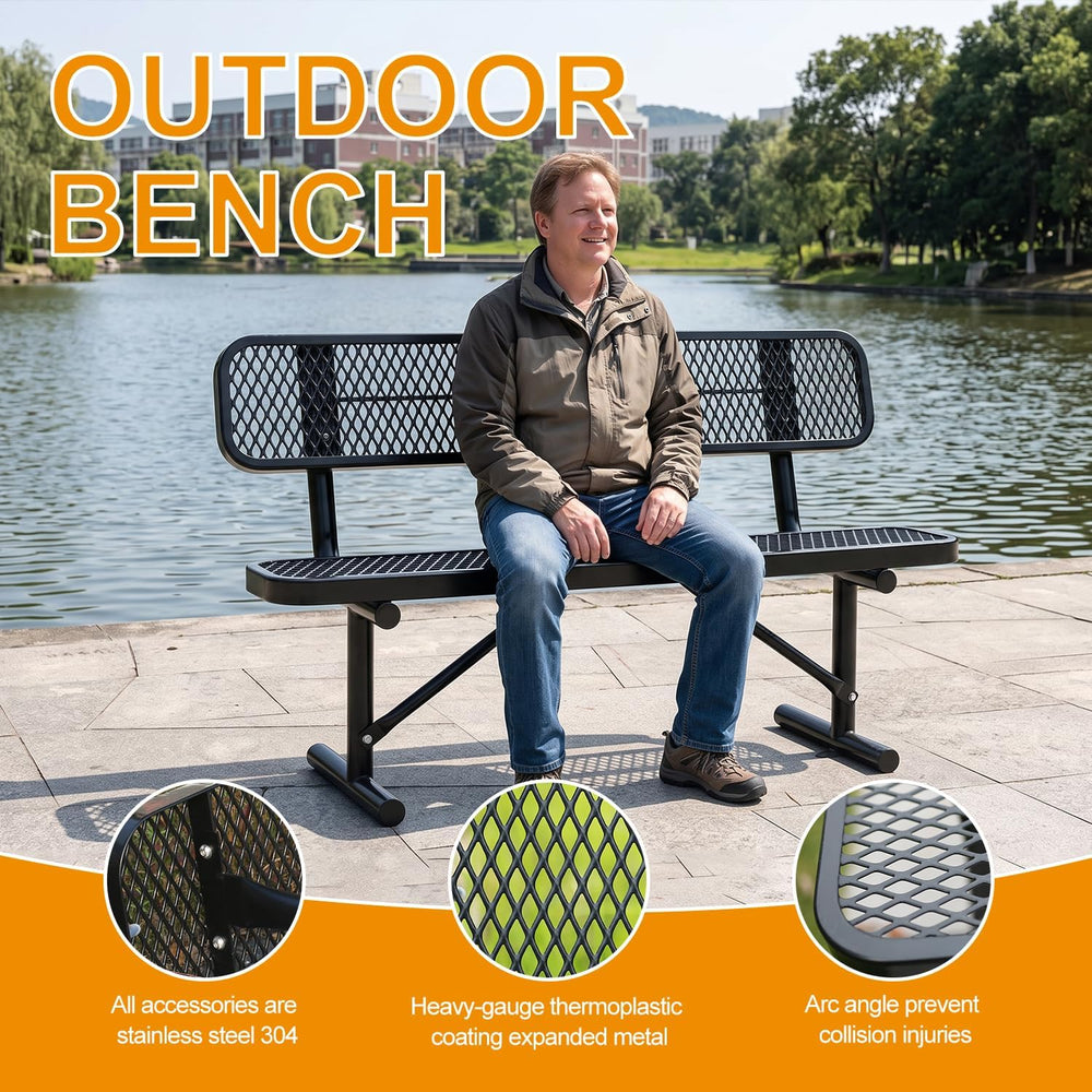 Yaluvantek 4 Ft Heavy-Duty Weatherproof Outdoor Park Metal Bench, Black