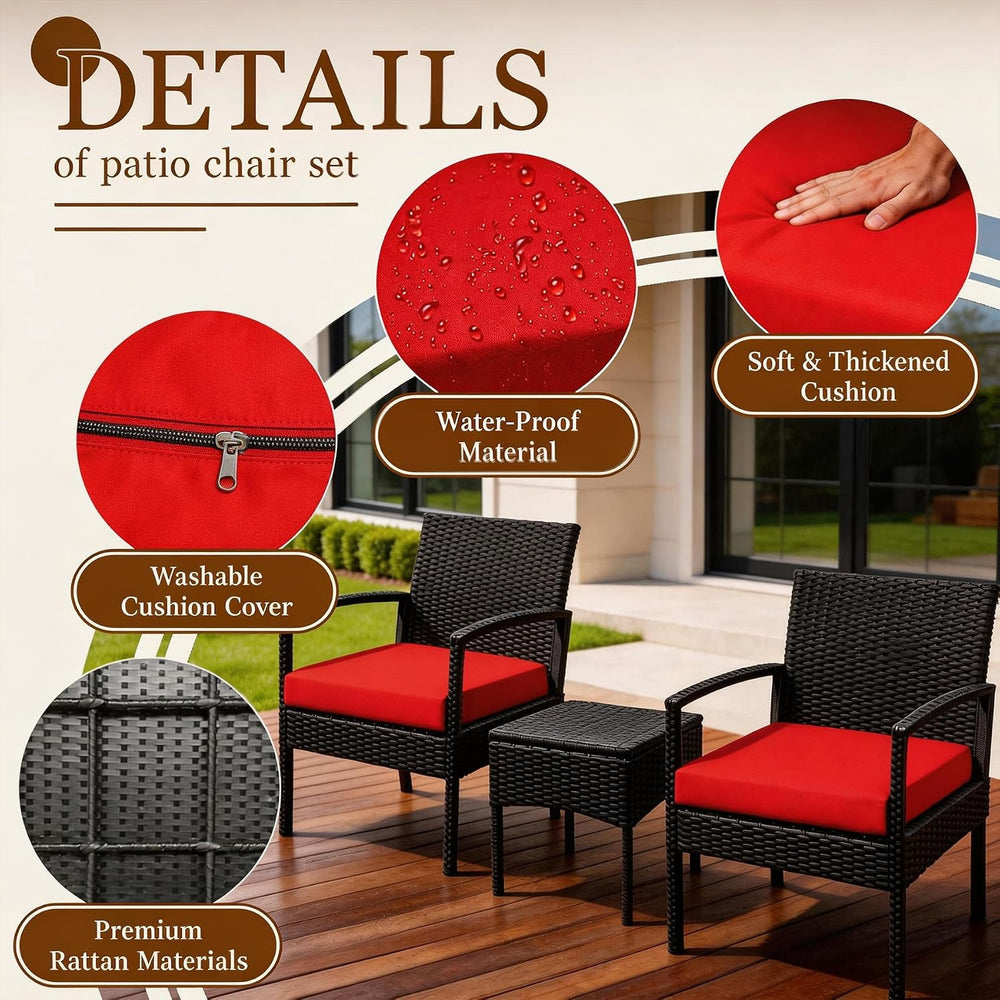 PROHIKER 3 PCS Patio Rattan Conversation Bistro Chairs Set, Outdoor Patio Fur...