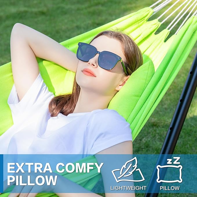 PNAEUT Double Hammocks with Stand for Outside, Portable Space Saving Heavy-Du...