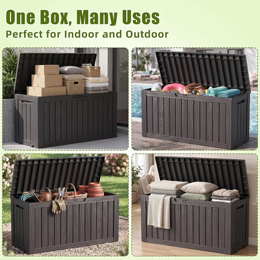 140Gal Outdoor Storage Box with Portable Wheels, Waterproof Deck Boxes