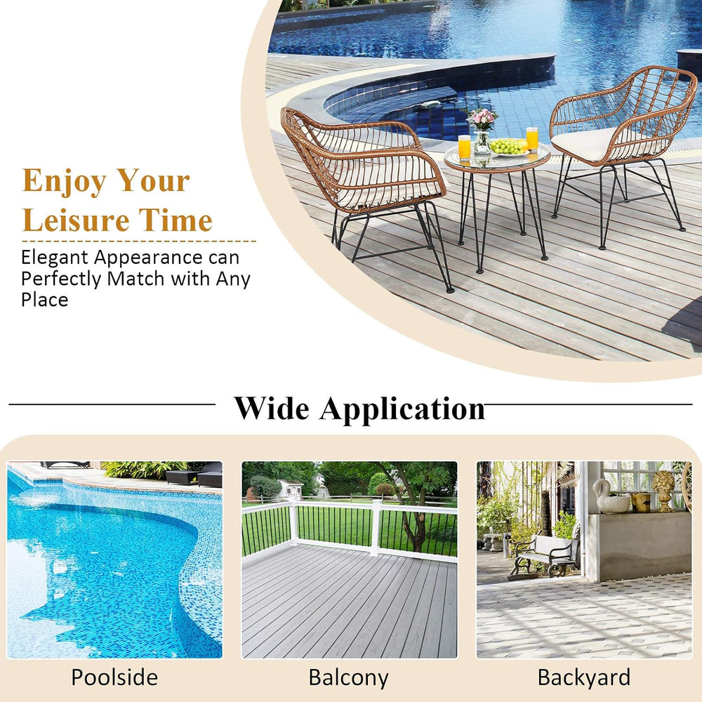 Tangkula 3 Pieces Patio Conversation Bistro Set, Outdoor Wicker Furniture w/R...