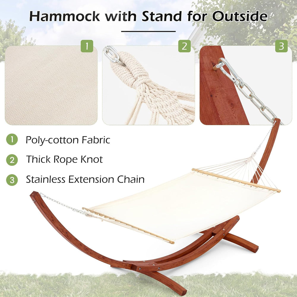13 FT Wooden Hammock with Stand, Outdoor Double Hammock with Wood Stand 2 Per...