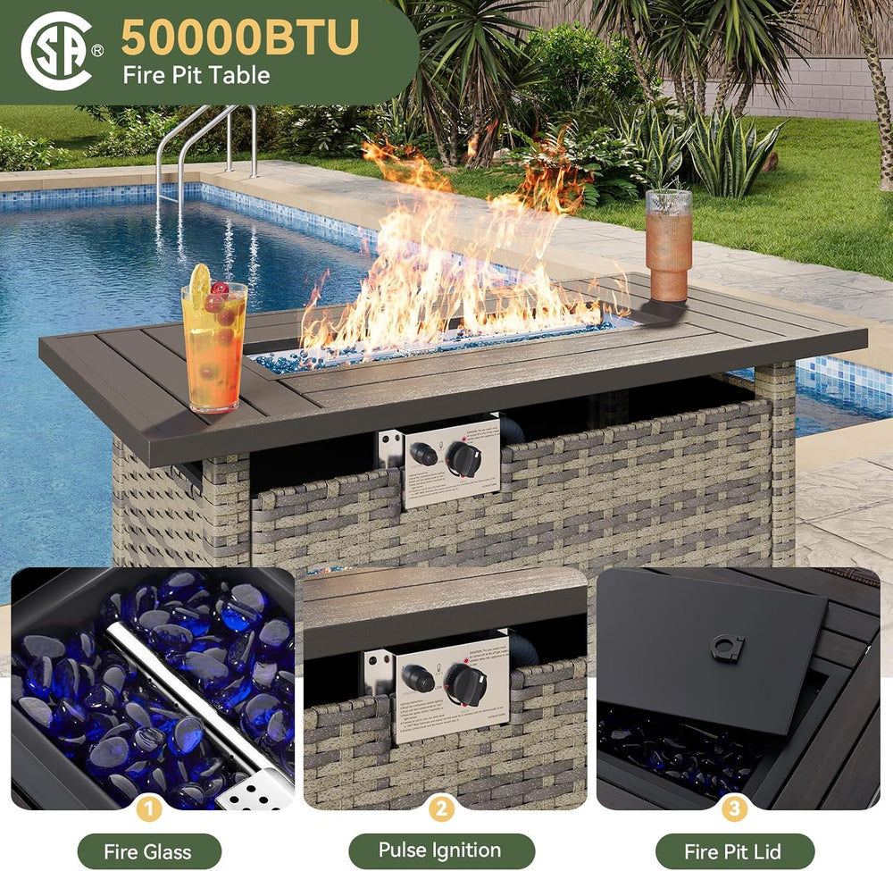 Aoxun 10-Piece Wicker Rattan Patio Furniture Set with 44" Fire Pit Table