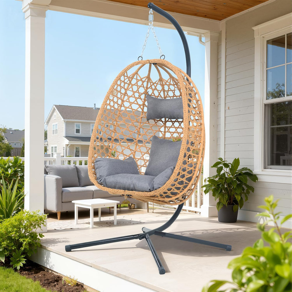 Outdoor Hanging Egg Chair with Stand,Patio Rattan Hammock Chair,Grey