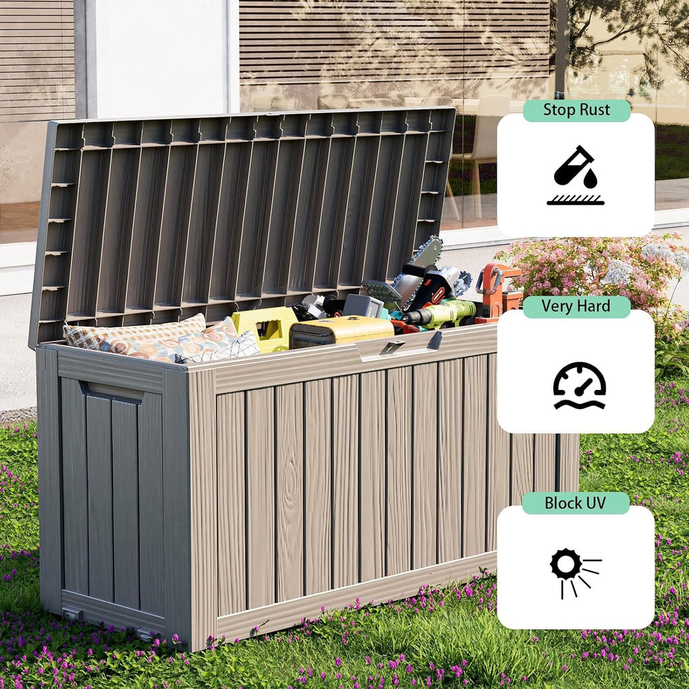 150 Gallon Lockable Resin Deck Box, Waterproof Outdoor Storage Container for ...