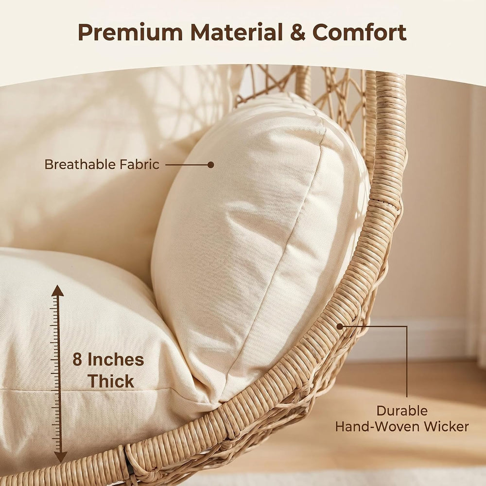 Oversized Hanging Egg Chair Outdoor Indoor, Wicker Swing Egg Chair with Stand...