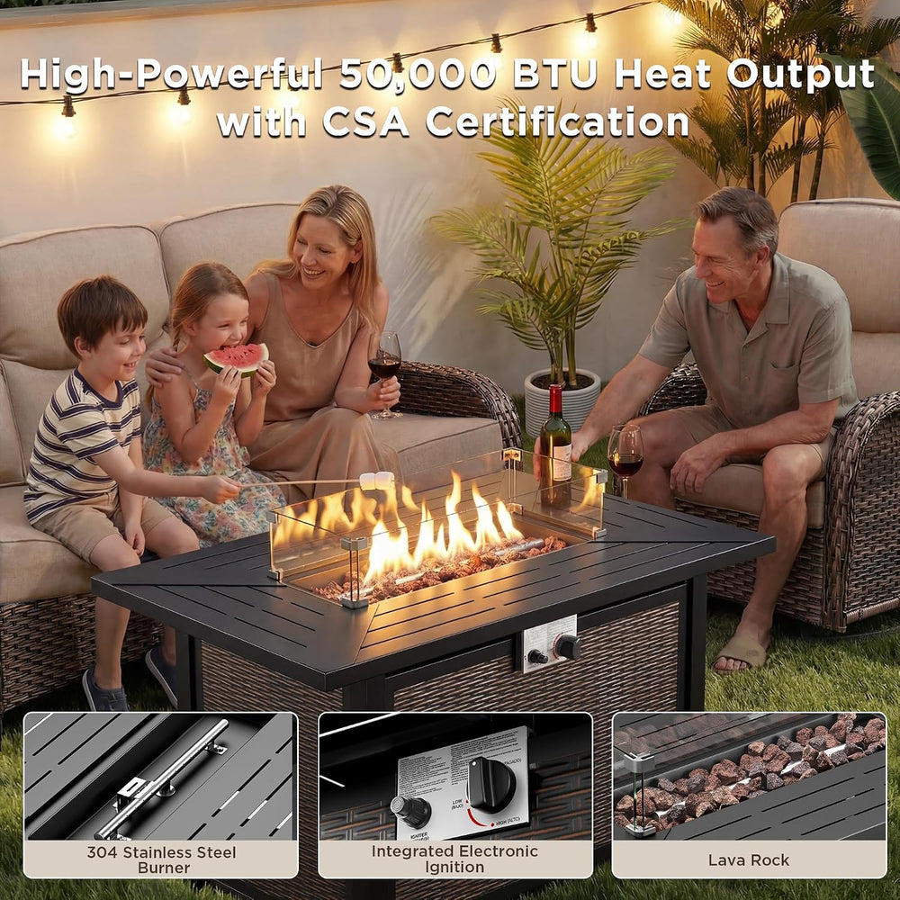 10 Pieces Luxury Patio Furniture Set with 42.5" Fire Pit Table, 6-Inch T...