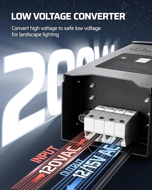 DEWENWILS 200W Weatherproof Low Voltage Landscape Lighting Transformer, 120V ...
