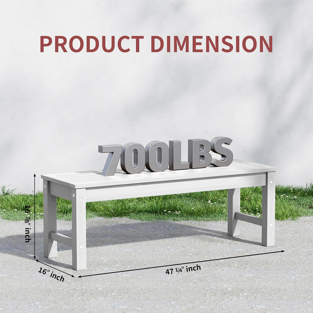 Psilvam 47" Backless Outdoor Bench for 2-Person, 700 LBS Capacity, White