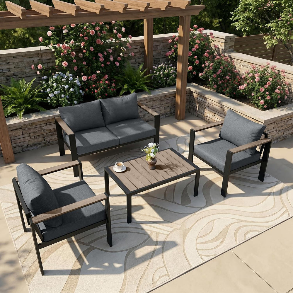 Aluminum Outdoor Patio Furniture Set 4 Pieces Light Gray