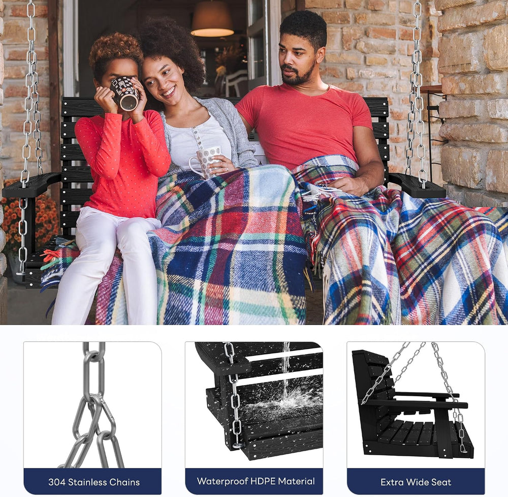 Outdoor Hanging Porch Swing, Patio Swing with Cup Holders, Black