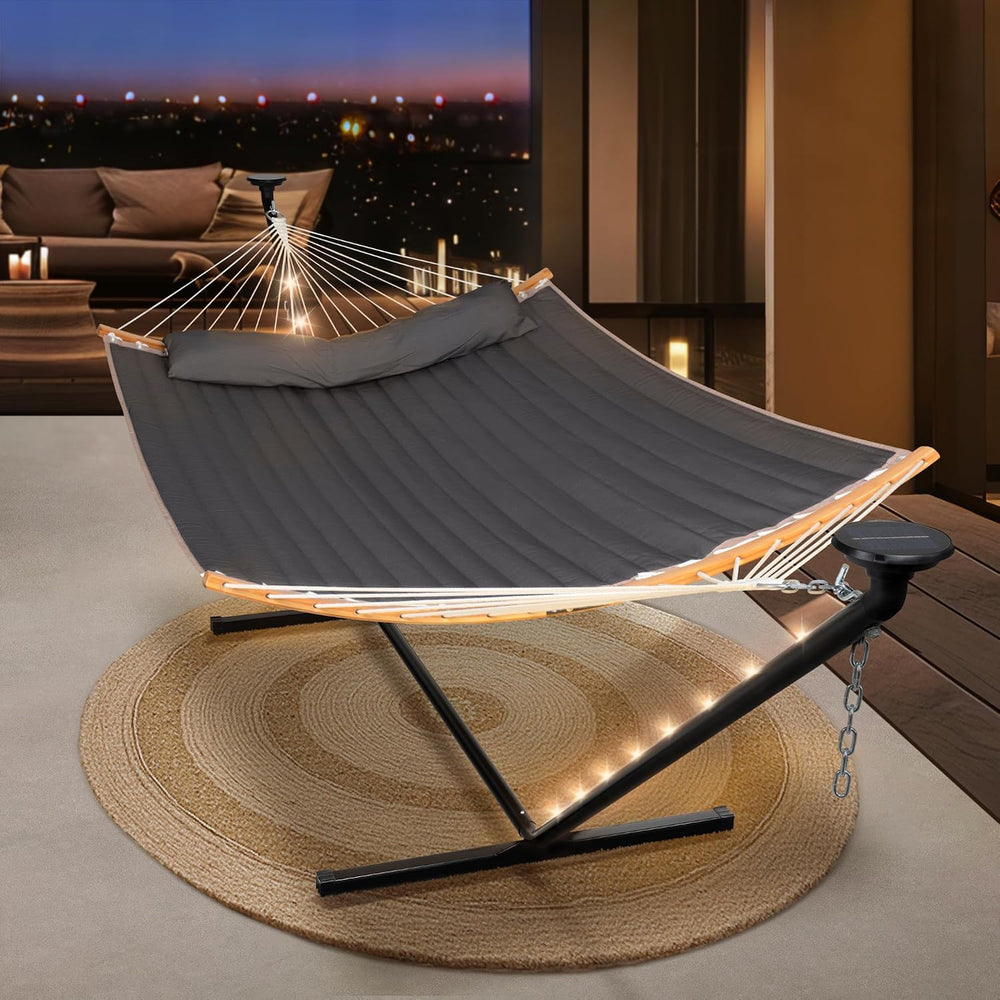 SUNCREAT Backyard Hammock with Solar Powered Lights for Outside, Dark Grey