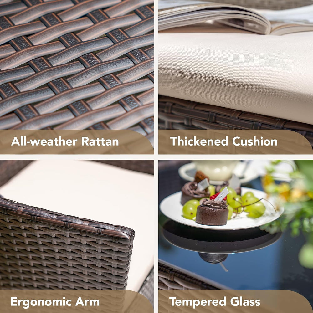 Devoko 4 Pieces Outdoor Patio Furniture Set, PE Rattan Wicker Chairs(Brown)