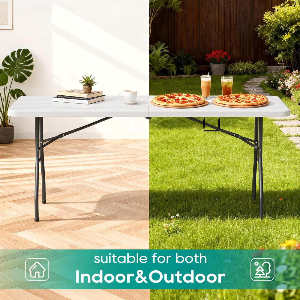 FDW | 6FT Folding Table | White | Portable Plastic Table