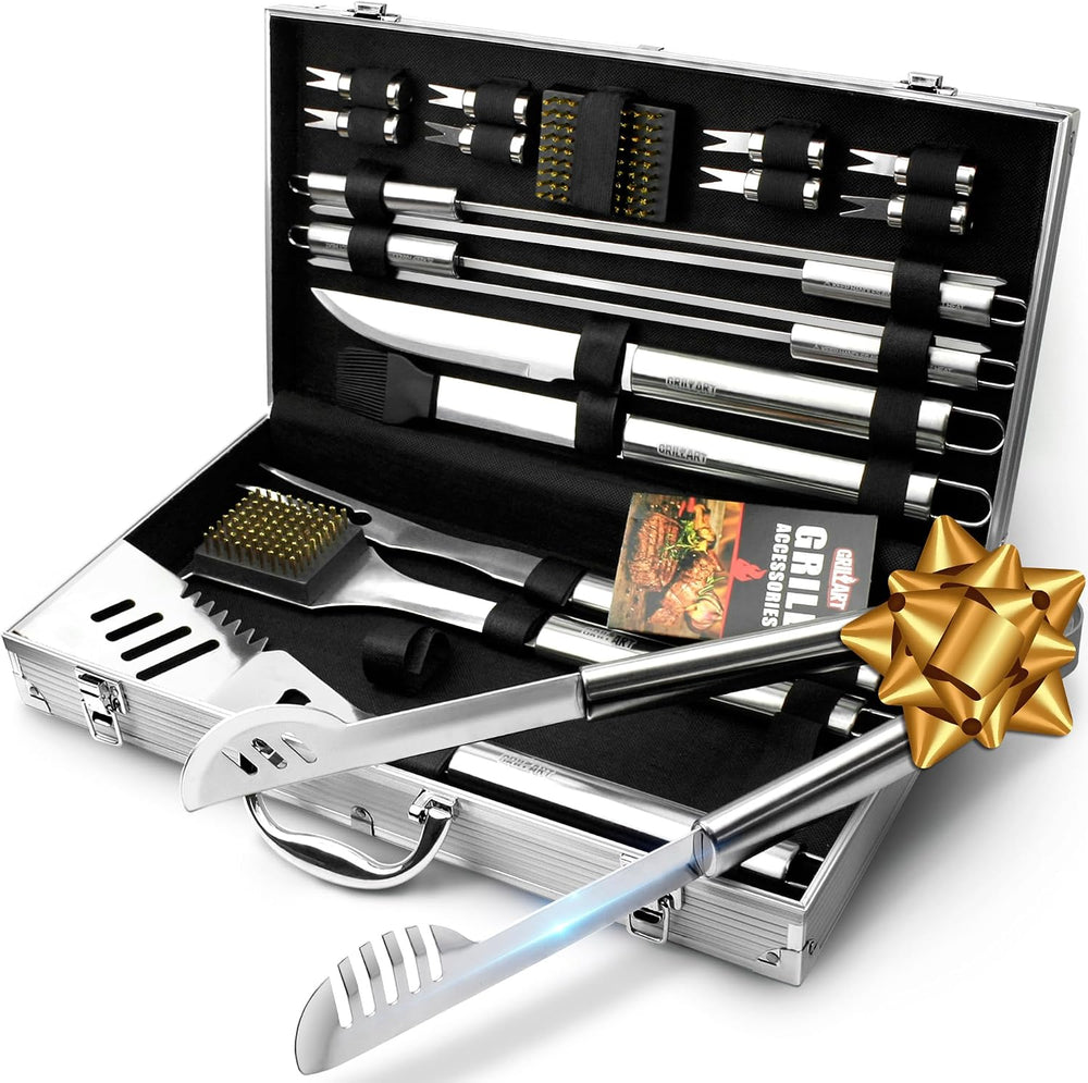 GRILLART BBQ Grill Utensil Tools Set Reinforced BBQ Tongs 19-Piece Stainless-...
