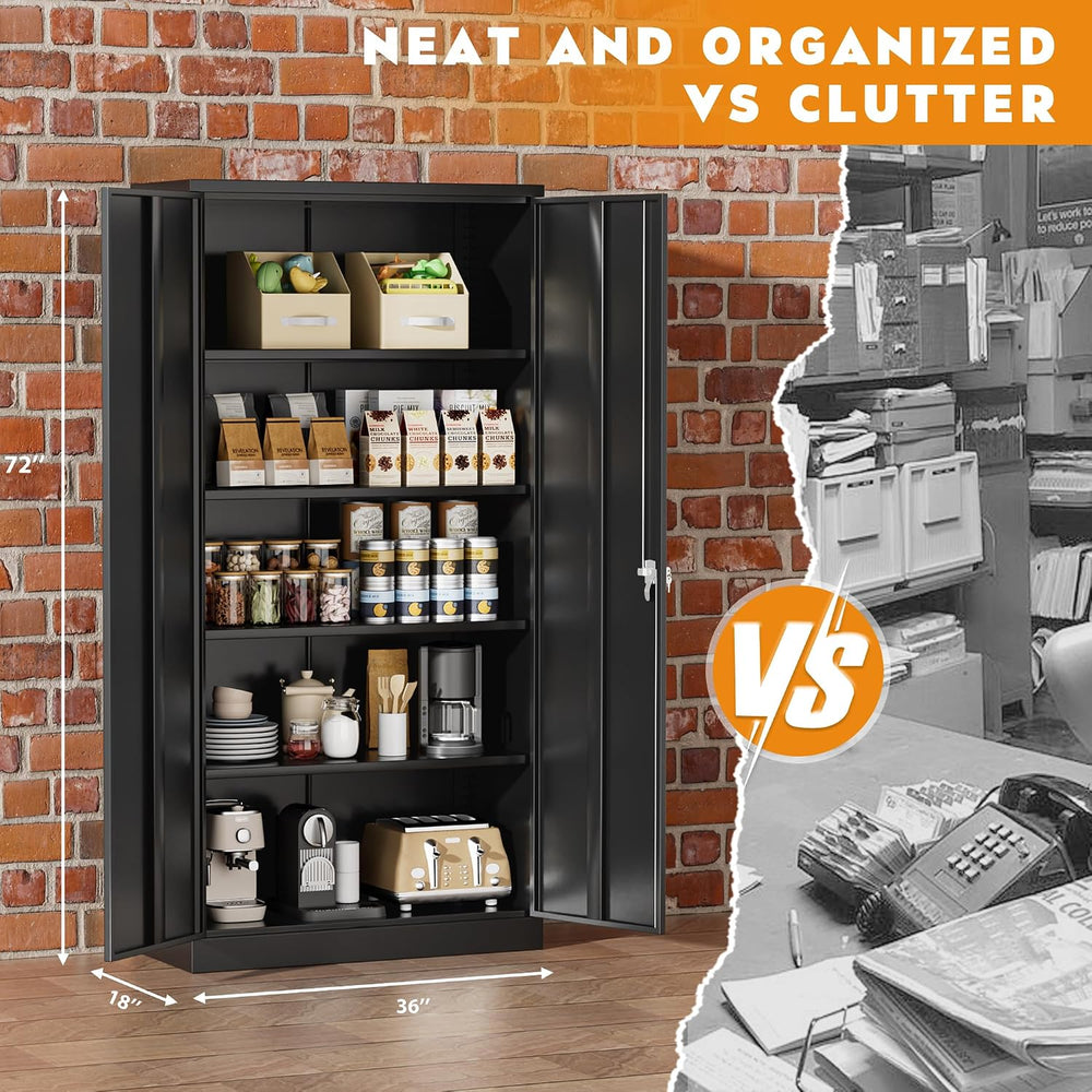 Greenvelly Steel SnapIt Storage Cabinet, 72" Locking Metal Garage Storag...