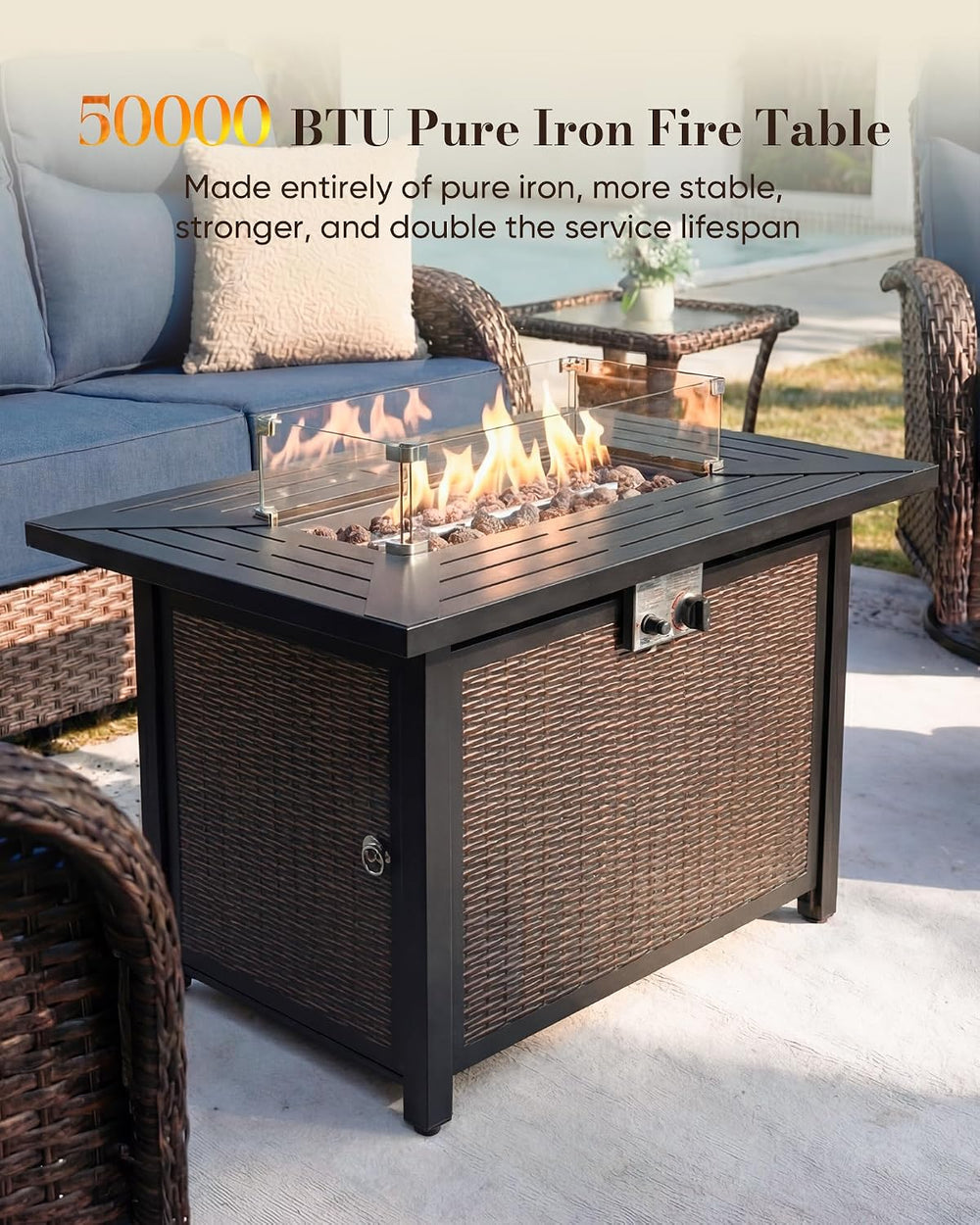 Belord Upgraded 6“ Cushion Luxury Patio Furniture Set with Fire Pit Table - 7...