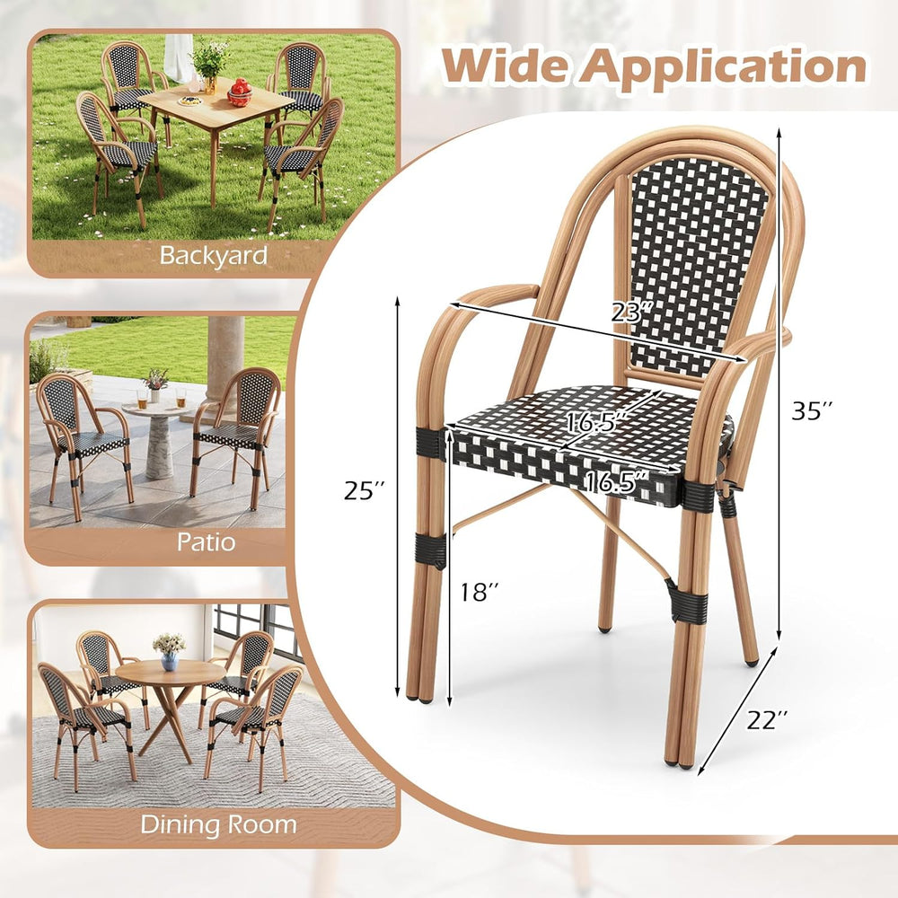 Tangkula Wicker Patio French Bistro Dining Chairs Set of 2