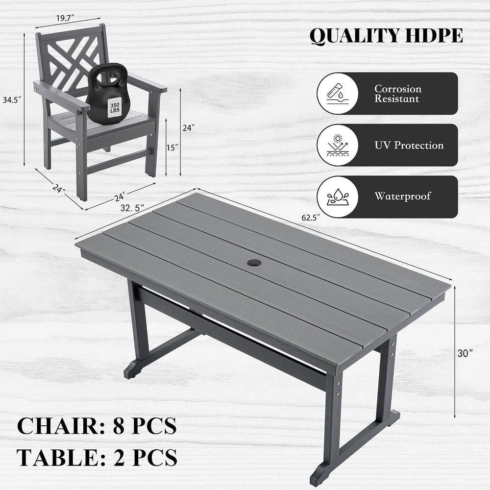 HDPE Dining Table Set for 8,10-Piece Outdoor Table and Chairs Include 8 Dinin...