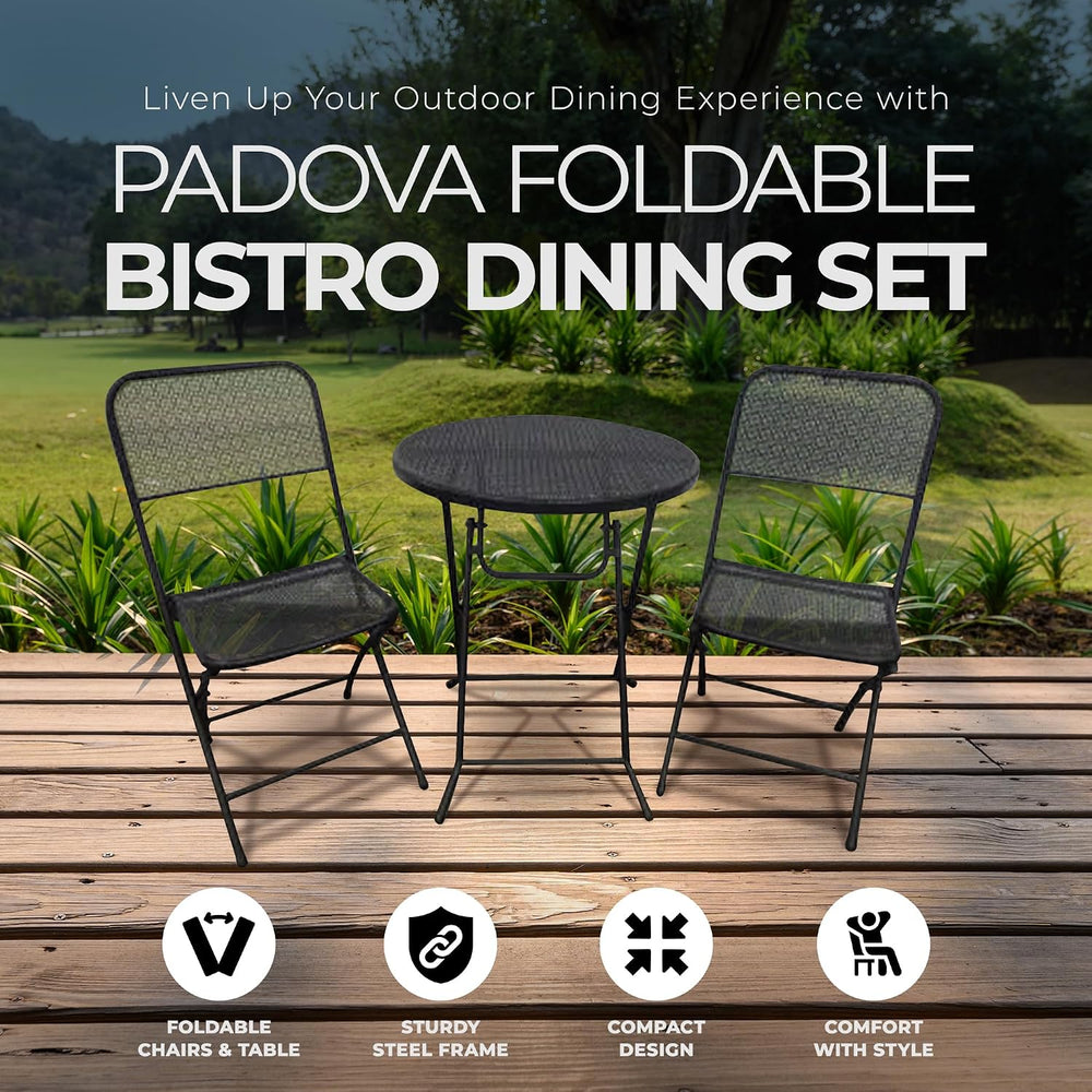 Four Seasons Courtyard Padova 3-Piece Outdoor Bistro Dining Set, Black