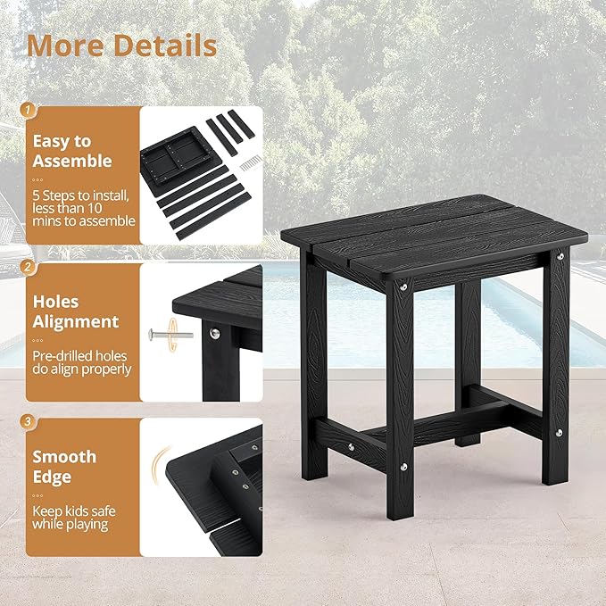 LUE BONA Outdoor Side Table Set of 2, HDPS Small Outdoor Table, Adirondack Si...