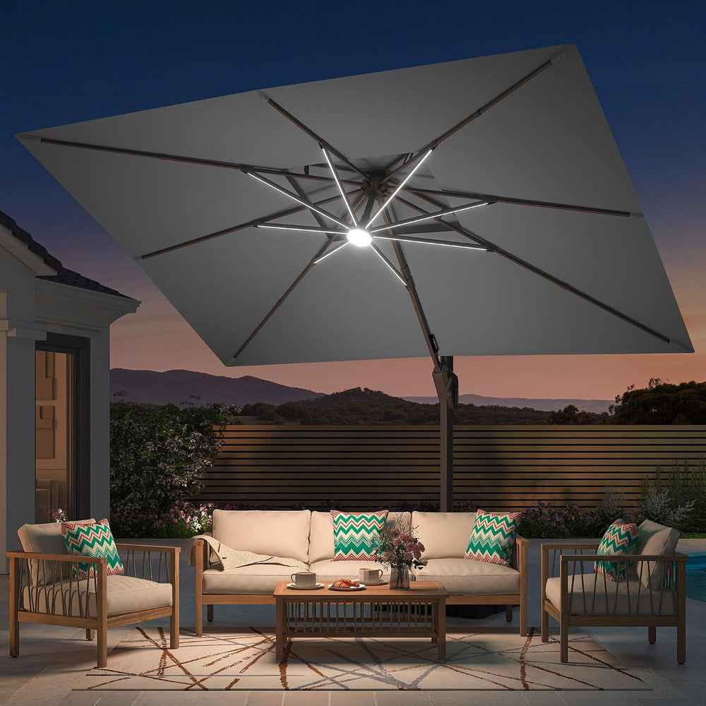 Deconk 10' X 13' Patio Cantilever Outdoor Umbrella with Base and LED ...