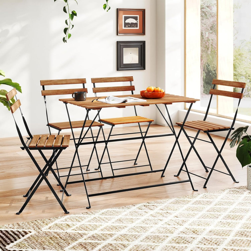 GIANTEX 5-Piece Outdoor Dining Table Set for 4, Acacia Wood Bistro Table with...