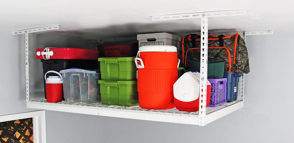 SafeRacks 4x6 Overhead Garage Storage Rack, 500 lb, 24"-45" Drop, W...