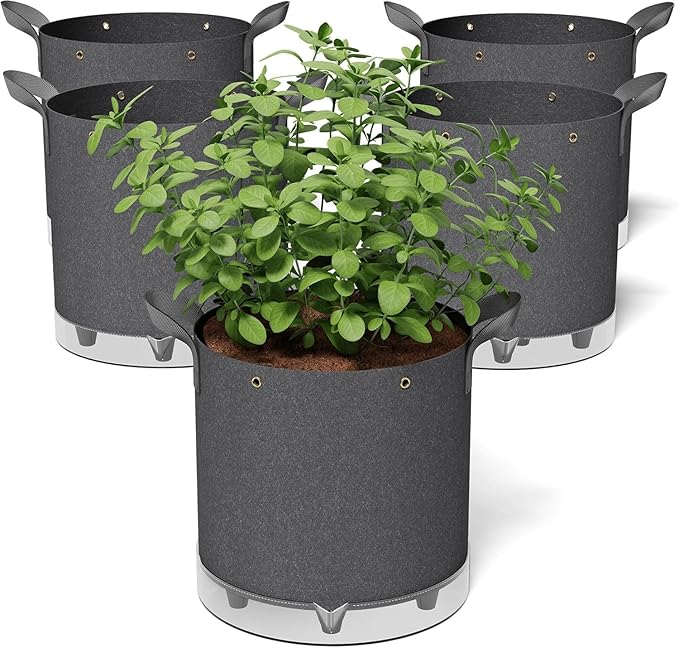Self-Watering Grow Bags, 5-Pack 10 Gallon 420G Thick Nonwoven Fabric Pots wit...