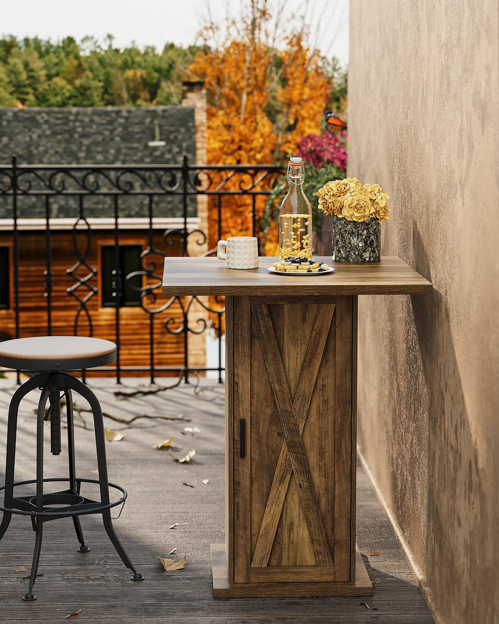 LITTLE TREE Bar Table with Storage Cabinet, 39.4" H Square High Top Pub ...