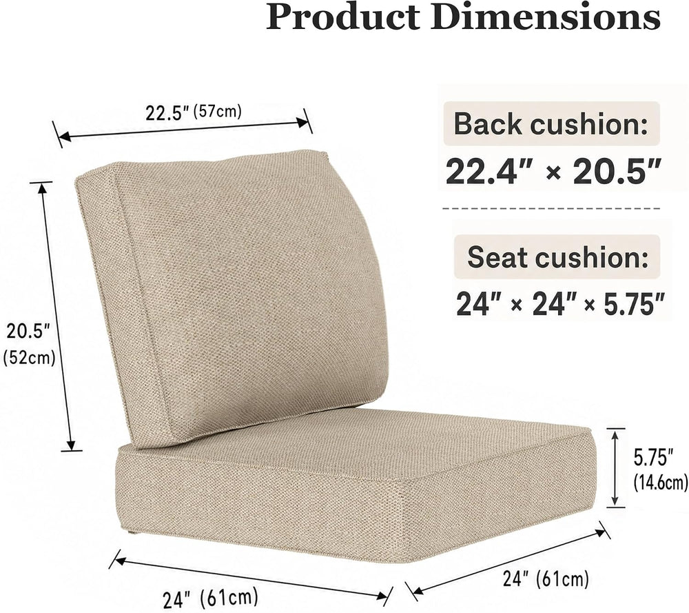 Outdoor Chair Cushion Set of 3, 24x24 Deep Seat Patio Cushions for Outdoor Fu...