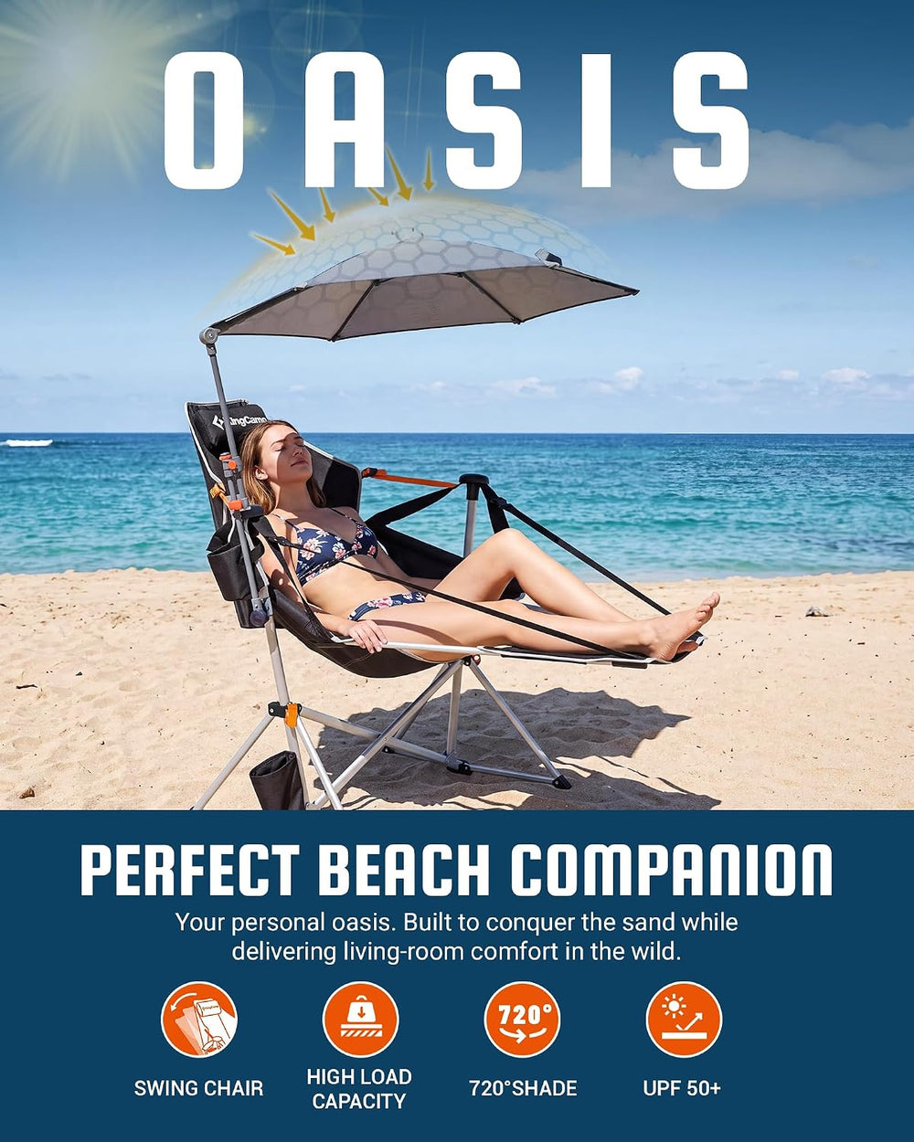 KingCamp Hammock Chair with Umbrella & Footrest,Camping Chair with Canopy