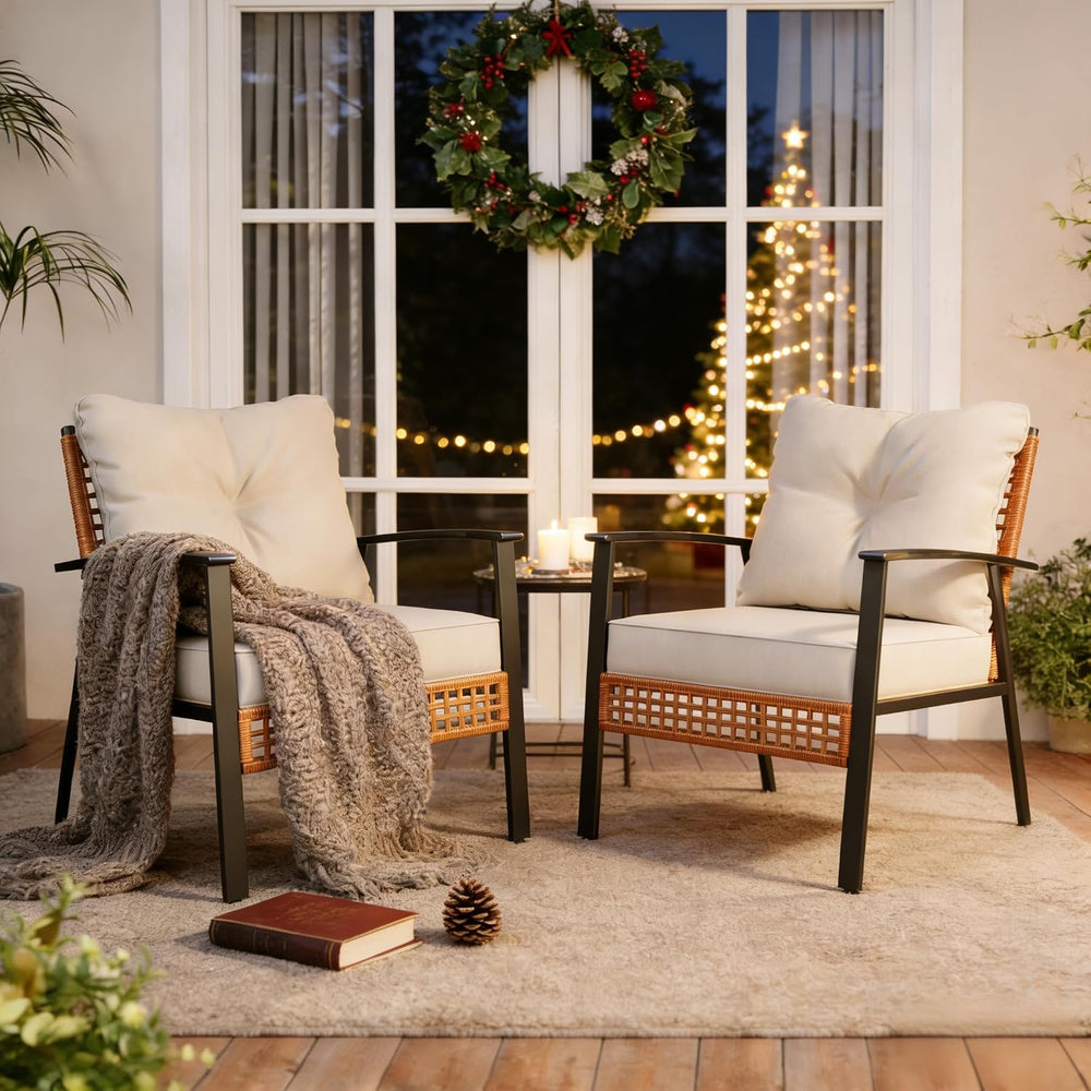 LAUSAINT HOME Outdoor Rattan Bistro Set, Patio Furniture Wicker Chairs Set of...