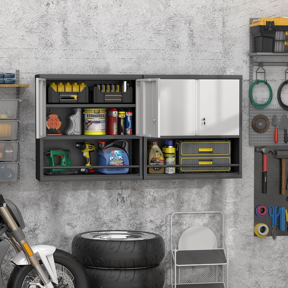 31" H Metal Garage Storage Cabinets with Doors and Shelves, Lockable Sto...