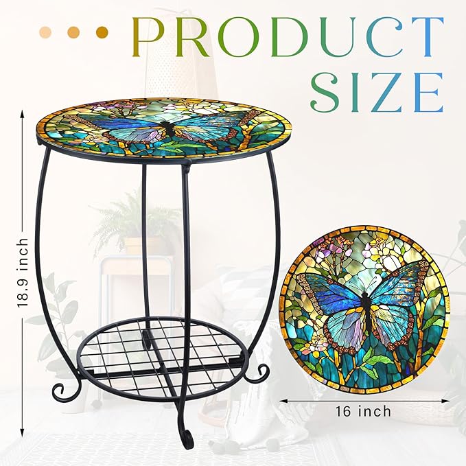 Outdoor Side Table Round Small Mosaic Patio Accent Indoor End Plant Coffee Te...