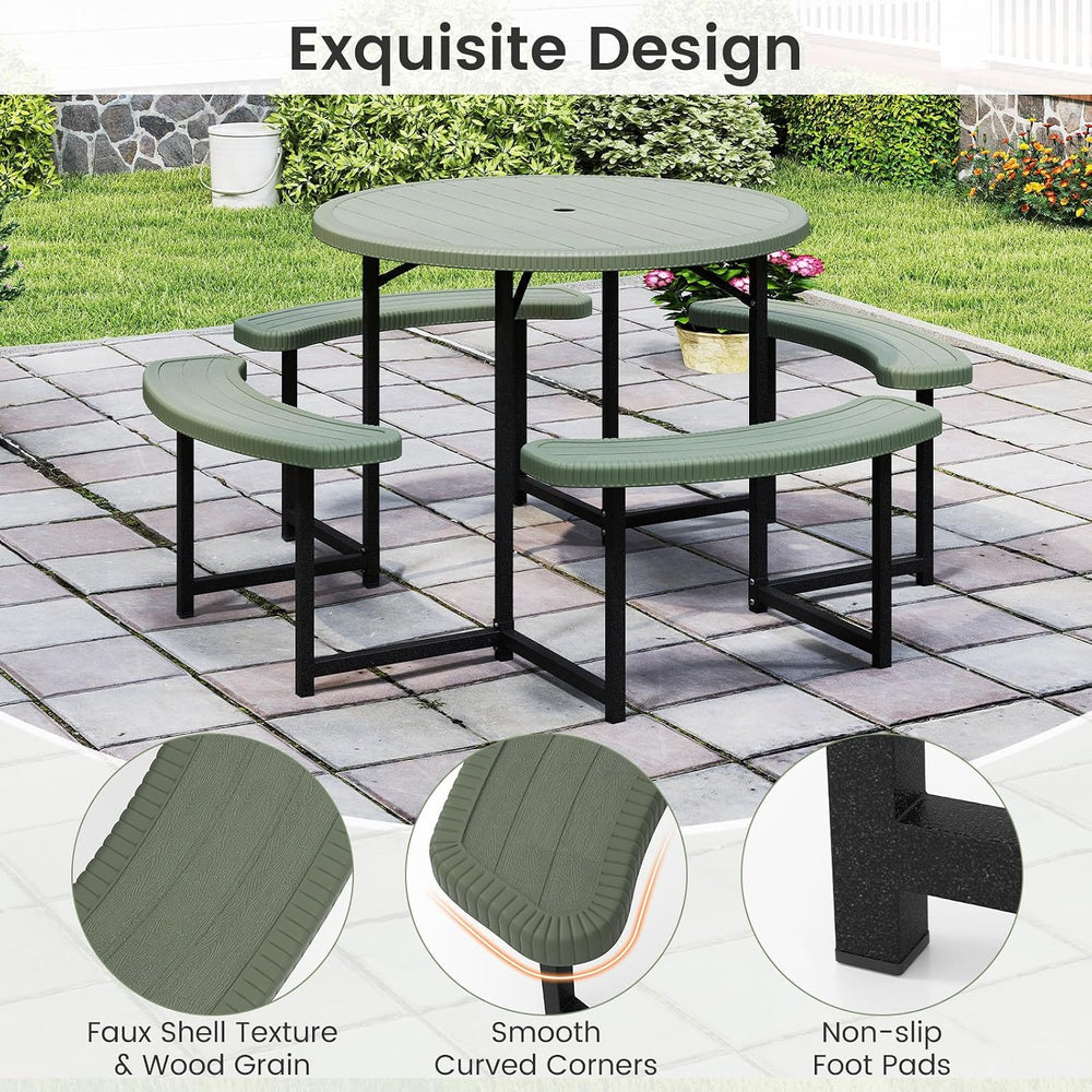 Tangkula 8 Person Round Picnic Table with 4 Benches