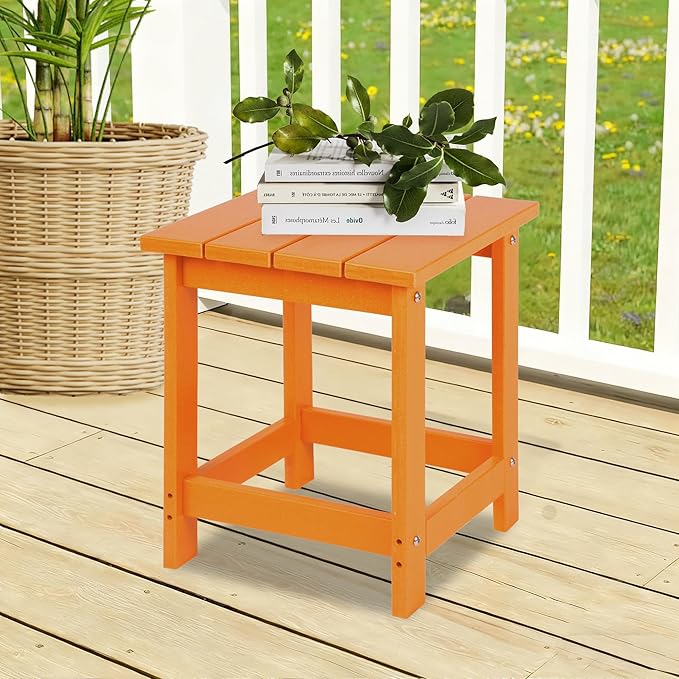 LZRS Adirondack Square Outdoor Side Table for Patio, Pool Composite Patio Tab...