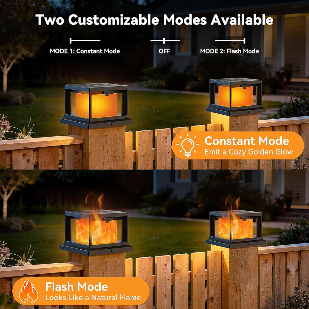 Brightever 4x4 Solar Flame Post Lights Outdoor, 12 Pack Post Solar Lights