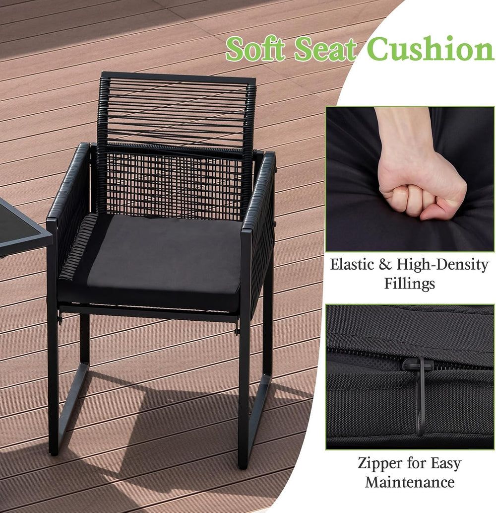 Tangkula 3 Pieces Outdoor Dining Set, PE Rattan Patio Furniture Set with Fold...