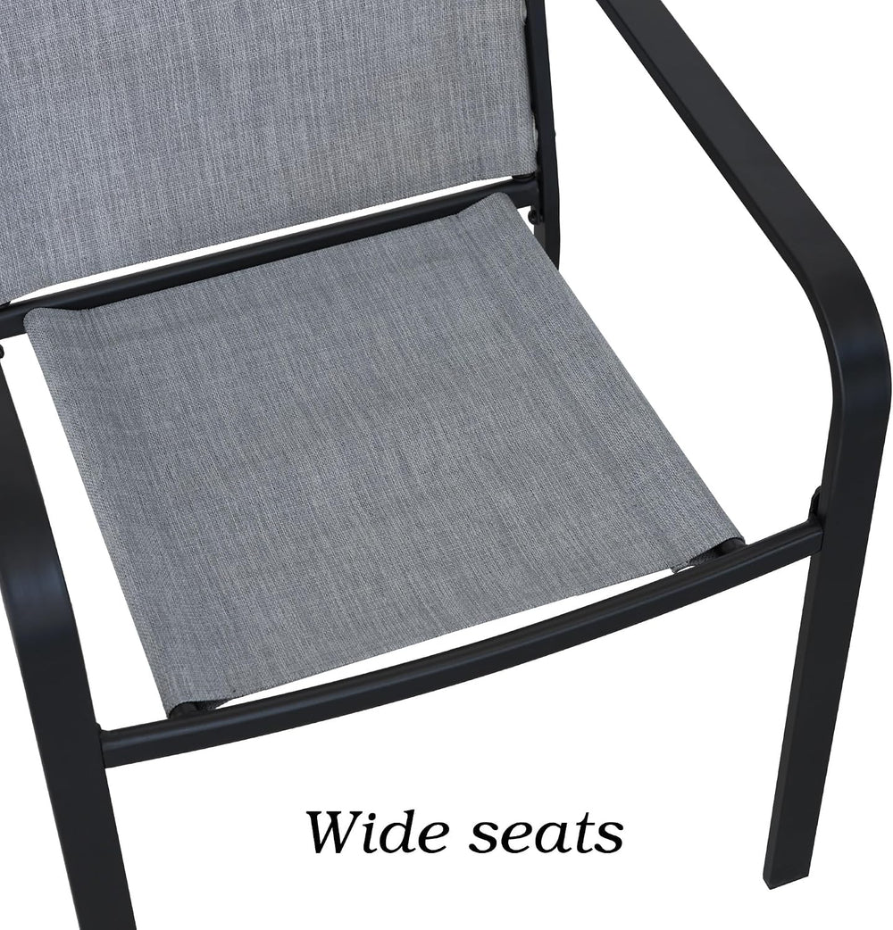 Outdoor Bistro Set for 2, Stackable Chairs & Square Table, Gray