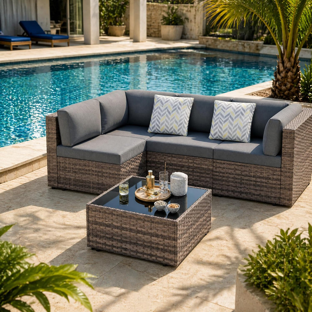 SUNLEI 8 PCS Patio Furniture Set with 45" 50000BTU Gas Propane Fire Pit ...
