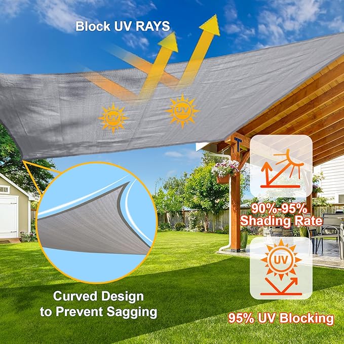 SUNLAX Sun Shade Sail 8' x 8' Silver Grey Square Canopy Sail Shade Co...