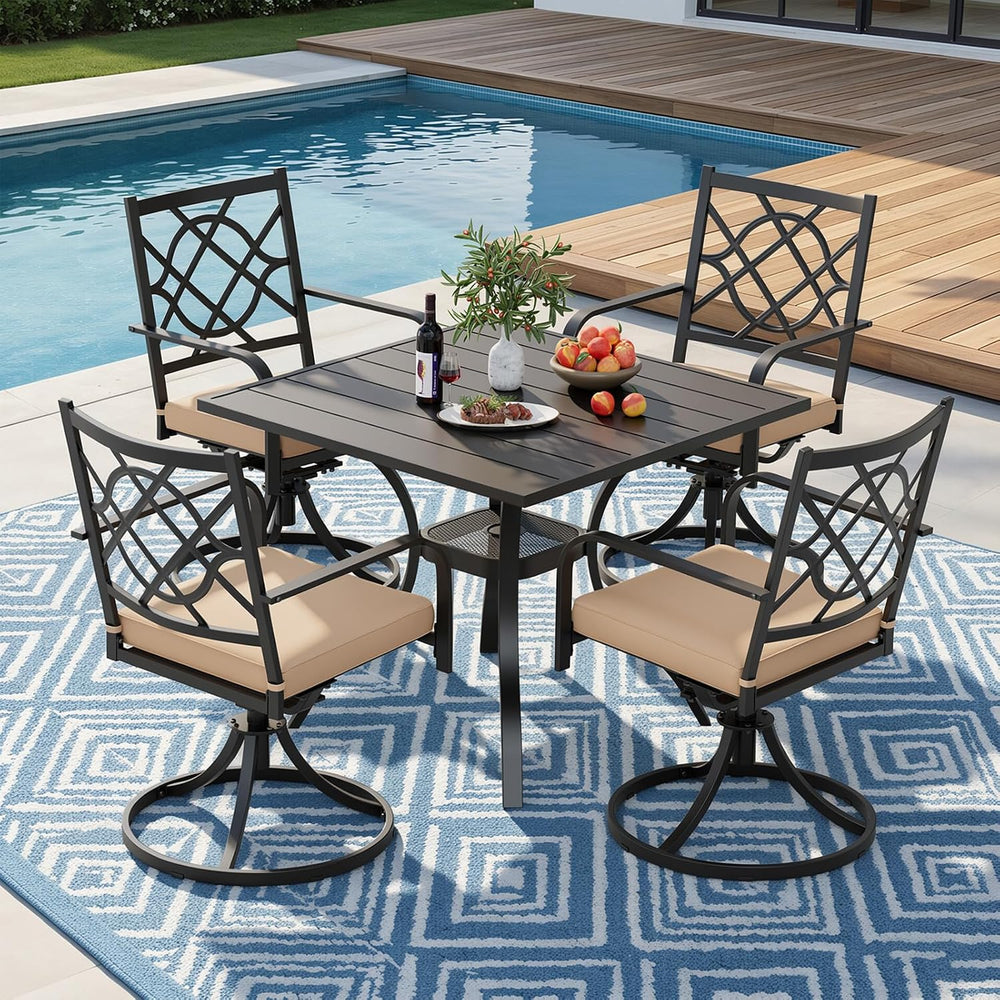SUNCROWN 5-Piece Outdoor Dining Set Metal Swivel Cushioned Chairs Patio Furni...