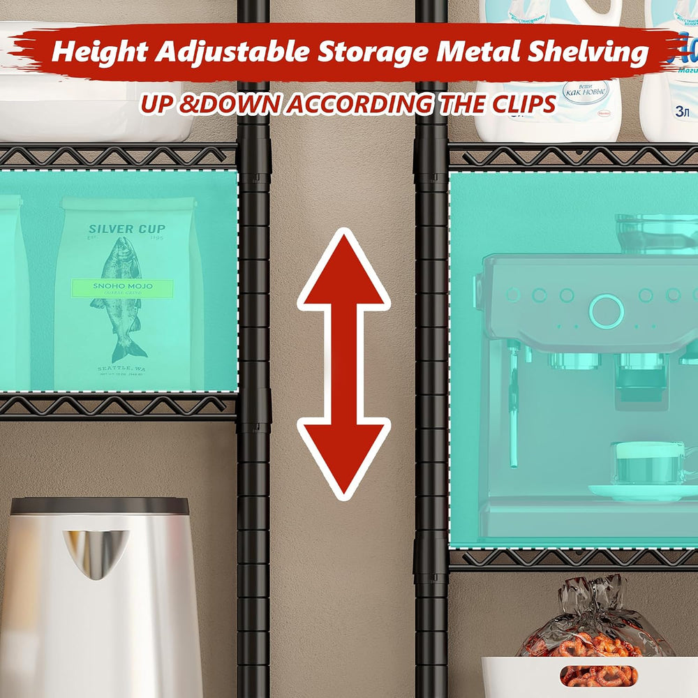 REIBII 5 Tier Storage Shelves with Wheels,1980LBS Metal Shelving for Garage