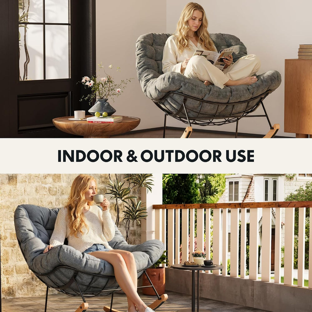 FLEXISPOT Oversized Outdoor Rocking Chair with Thick Cushion, Grey