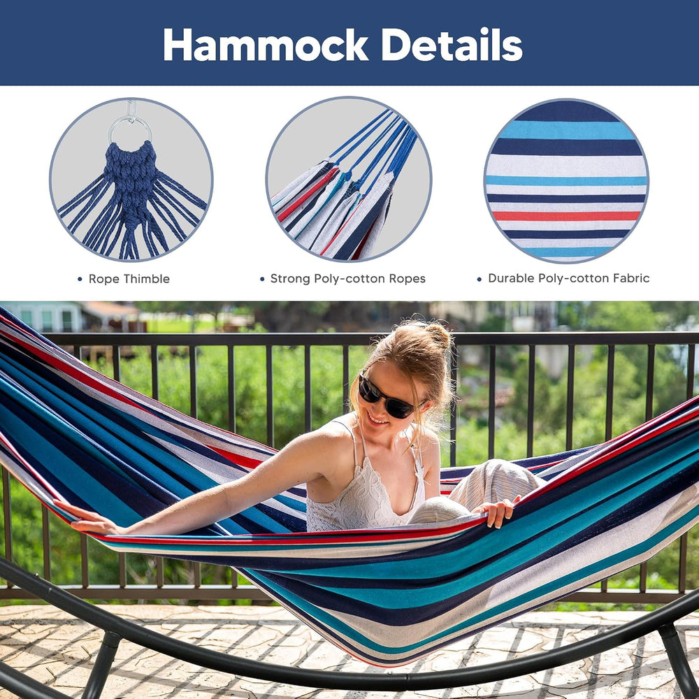Space Saving Free Standing Hammock with Stand Included, Blue Red